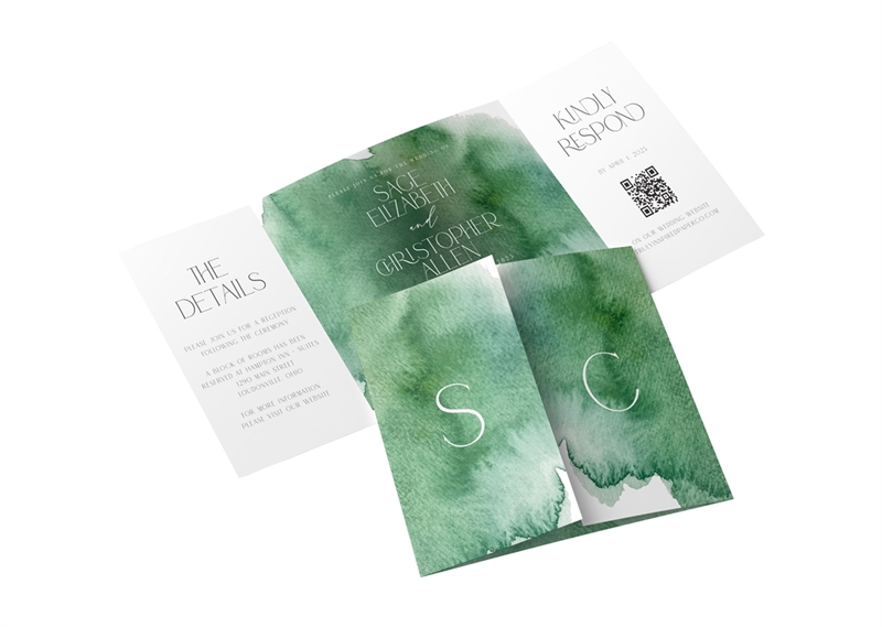 Picture of Deep Green Watercolor Gatefold Invitation
